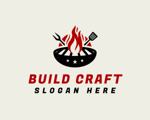 Fire Grill Fork Spatula logo design