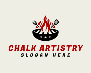 Fire Grill Fork Spatula logo design