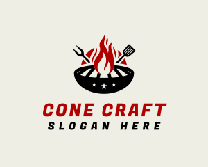 Fire Grill Fork Spatula logo design