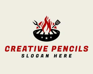 Fire Grill Fork Spatula logo design