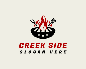 Fire Grill Fork Spatula logo design