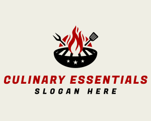 Fire Grill Fork Spatula logo design