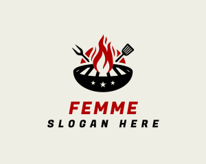 Fire Grill Fork Spatula logo design