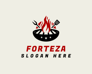 Fire Grill Fork Spatula logo design