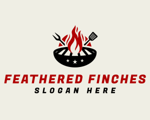 Fire Grill Fork Spatula logo design