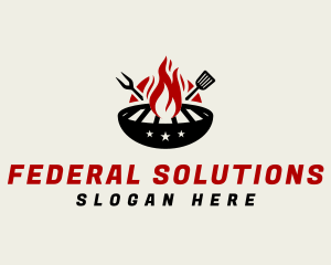 Fire Grill Fork Spatula logo design