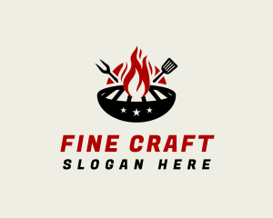 Fire Grill Fork Spatula logo design