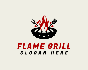 Grill - Fire Grill Fork Spatula logo design