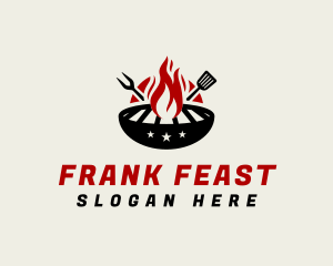 Fire Grill Fork Spatula logo design