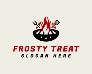 Fire Grill Fork Spatula logo design