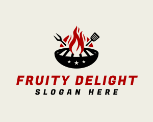 Fire Grill Fork Spatula logo design