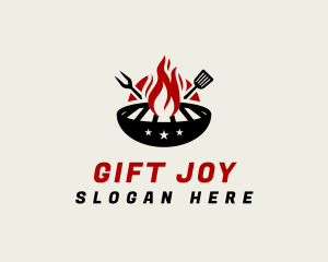 Fire Grill Fork Spatula logo design