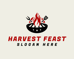 Fire Grill Fork Spatula logo design