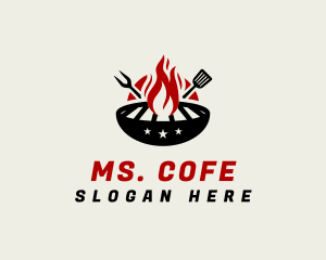 Fire Grill Fork Spatula logo design