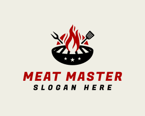 Fire Grill Fork Spatula logo design