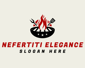 Fire Grill Fork Spatula logo design