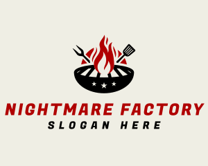 Fire Grill Fork Spatula logo design