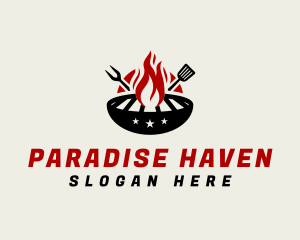 Fire Grill Fork Spatula logo design