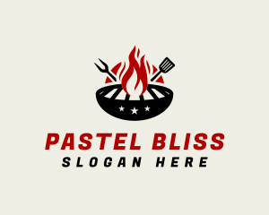 Fire Grill Fork Spatula logo design