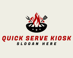 Fire Grill Fork Spatula logo design