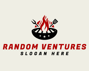 Fire Grill Fork Spatula logo design