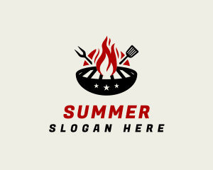 Fire Grill Fork Spatula logo design