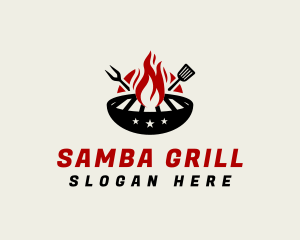 Fire Grill Fork Spatula logo design