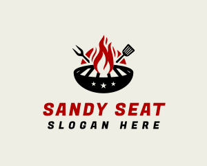 Fire Grill Fork Spatula logo design