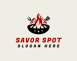 Fire Grill Fork Spatula logo design