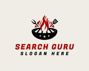 Fire Grill Fork Spatula logo design