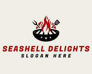 Fire Grill Fork Spatula logo design