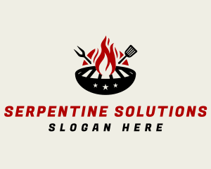 Fire Grill Fork Spatula logo design