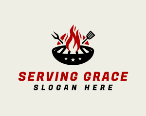 Fire Grill Fork Spatula logo design