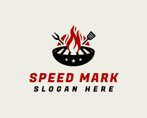 Fire Grill Fork Spatula logo design