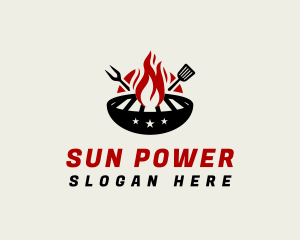 Fire Grill Fork Spatula logo design