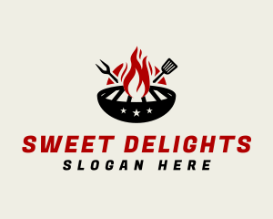 Fire Grill Fork Spatula logo design