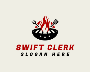 Fire Grill Fork Spatula logo design