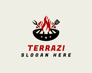 Fire Grill Fork Spatula logo design