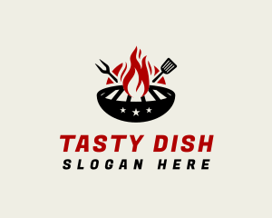 Dish - Fire Grill Fork Spatula logo design