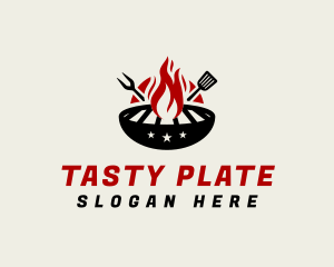 Dish - Fire Grill Fork Spatula logo design