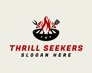 Fire Grill Fork Spatula logo design