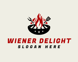 Fire Grill Fork Spatula logo design