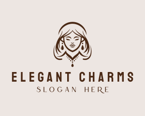 Woman Necklace Jewelry logo design