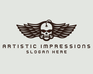 Angry Skull Wing logo design