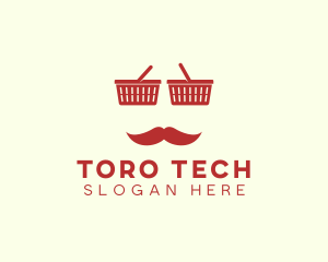 Shopper Man Mustache logo design