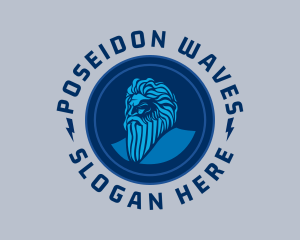 Poseidon - Blue Circle Beard Man logo design