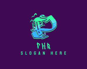 Neon Graffiti Art Letter P logo design