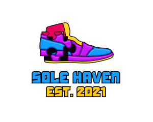 Multicolor Puzzle Shoe logo design