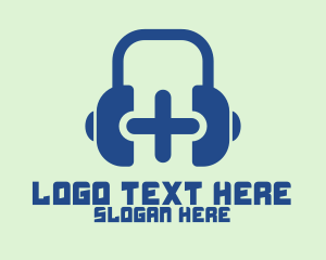 Telehealth - Blue Cross Headphones logo design