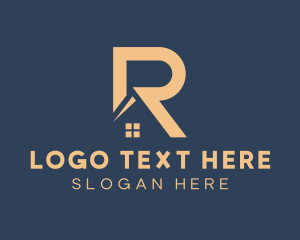 Land Developer - Gold House Letter R logo design